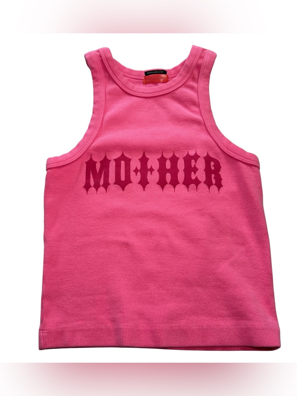Mother The Chin Ups Chop Tank Top Women’s Pink Graphic Gothic Logo $105 Size XS